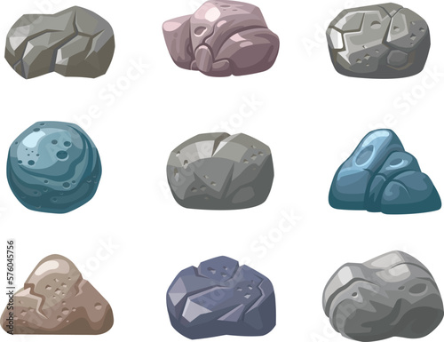 Rock stone cartoon set. Stones and rocks in isometric 3d style. Multicolored stones. Kit
various boulders. Vector 