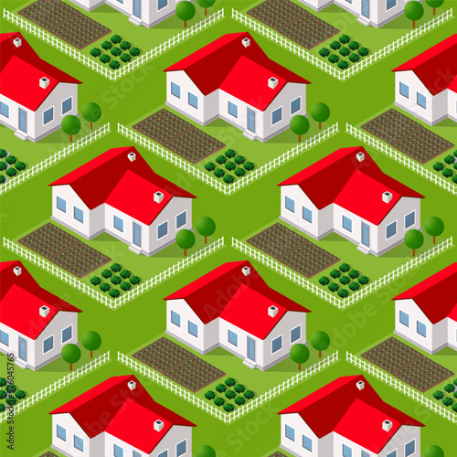 Seamless city building house Repeating Tile Pattern Isometric Illustration