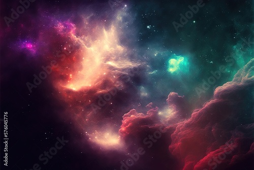 Abstract space endless nebula galaxy background. Star system, gravity, astronomy, black hole, high resolution, art, generative artificial intelligence