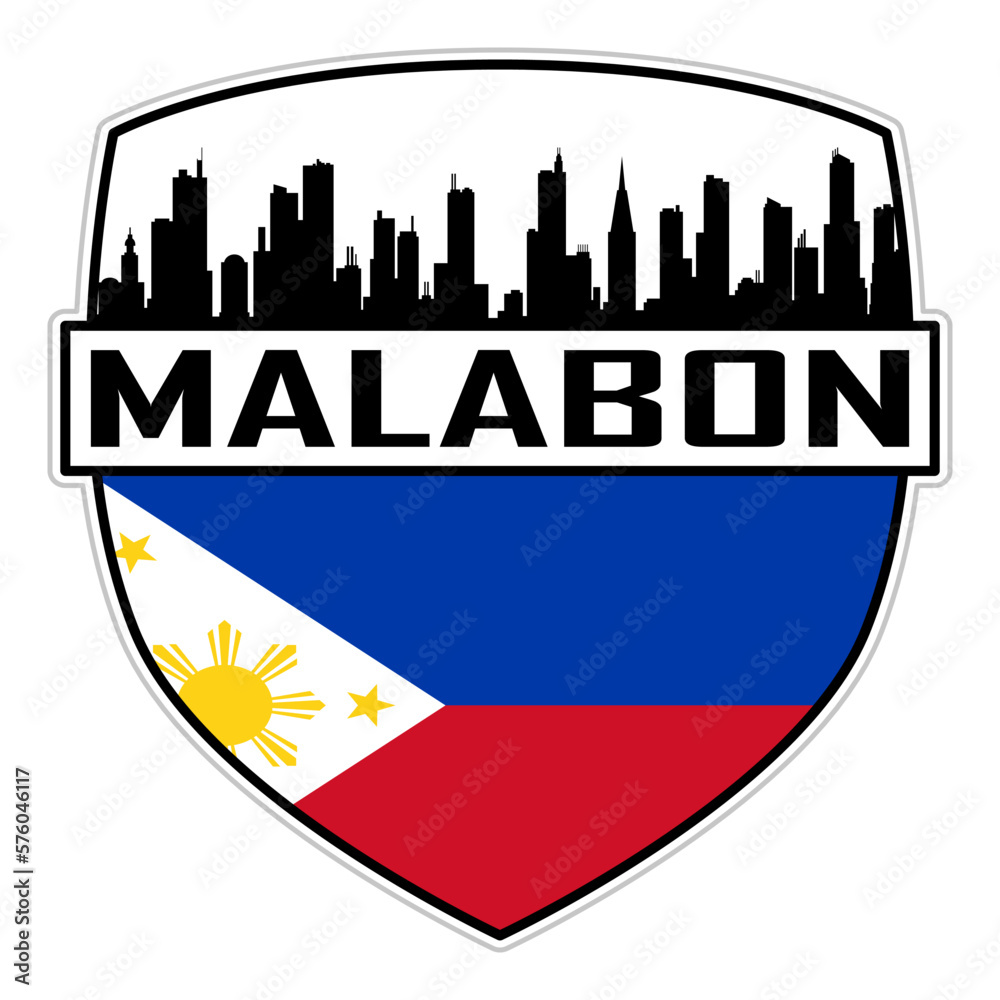 Malabon Philippines Flag Skyline Silhouette Malabon Philippines Lover Travel Souvenir Sticker Vector Illustration SVG EPS AI