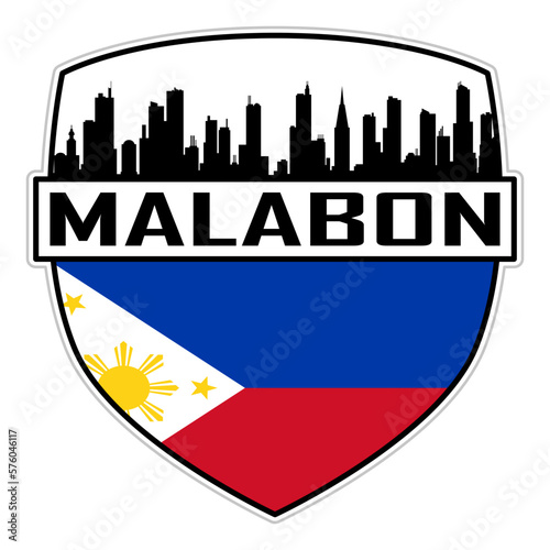 Malabon Philippines Flag Skyline Silhouette Malabon Philippines Lover Travel Souvenir Sticker Vector Illustration SVG EPS AI