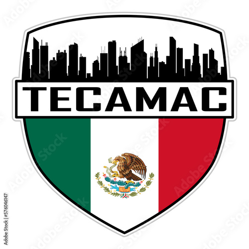 Tecamac Mexico Flag Skyline Silhouette Tecamac Mexico Lover Travel Souvenir Sticker Vector Illustration SVG EPS AI photo
