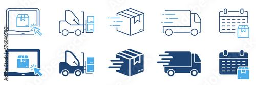 Order Package Cargo Shipment Silhouette and Line Icon Set Fototapet