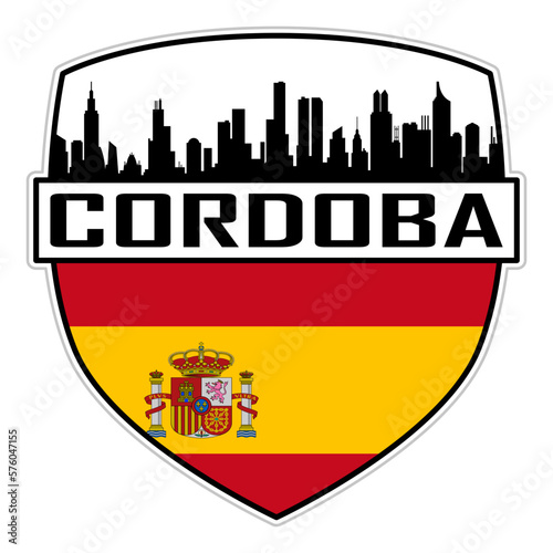 Cordoba Spain Flag Skyline Silhouette Cordoba Spain Lover Travel Souvenir Sticker Vector Illustration SVG EPS AI