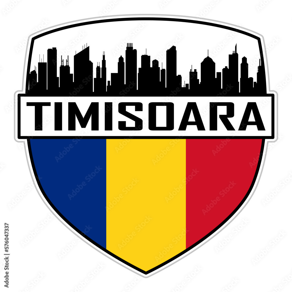 Timisoara Romania Flag Skyline Silhouette Timisoara Romania Lover Travel Souvenir Sticker Vector Illustration SVG EPS AI