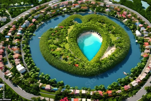 Paradise Island in the form of heart. Generative AI