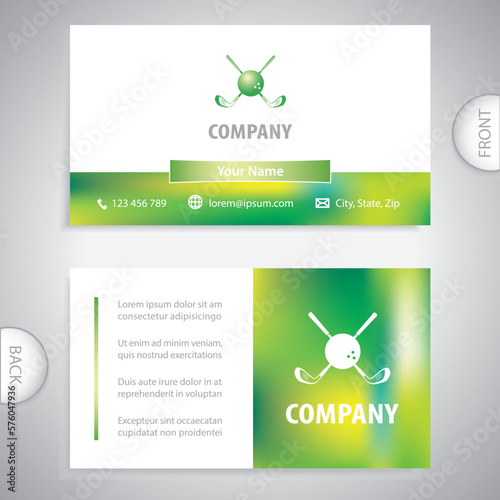 Business card template. Symbol for golf club with flag and golf ball icon. Concept for golf equipment companies.
