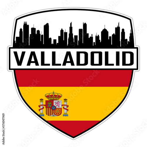 Valladolid Spain Flag Skyline Silhouette Valladolid Spain Lover Travel Souvenir Sticker Vector Illustration SVG EPS AI