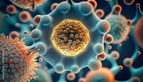 Fotografiet A Close-Up Look at Virus Cells and Bacteria and Their Effects on the Human Body,