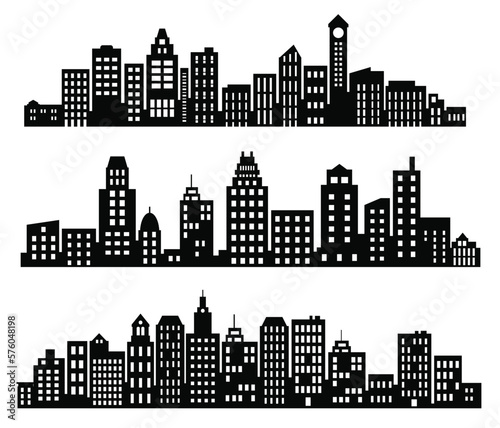 Obraz na płótnie Flat Black Cityscape Silhouette city buildings set Modern