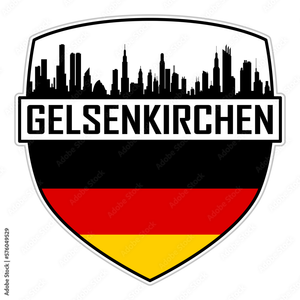 Fototapeta premium Gelsenkirchen Germany Flag Skyline Silhouette Gelsenkirchen Germany Lover Travel Souvenir Sticker Vector Illustration SVG EPS AI