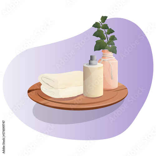 Vector illustration. Body wash concept. Stack of terry towels. Bathroom and toilet interiors in Scandinavian style.