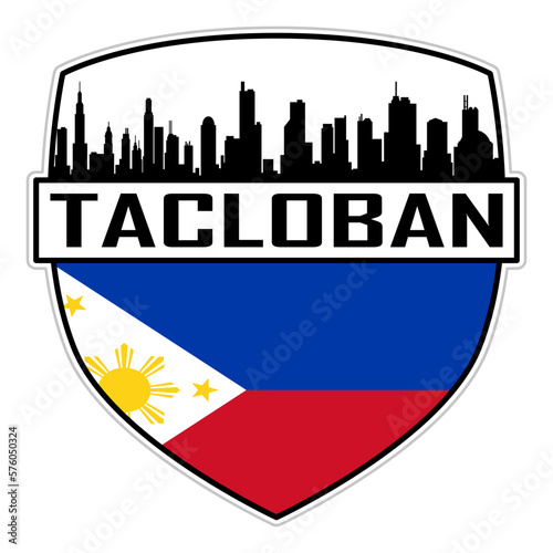 Tacloban Philippines Flag Skyline Silhouette Tacloban Philippines Lover Travel Souvenir Sticker Vector Illustration SVG EPS AI
