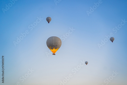 Beautiful hot air balloons over blue sky