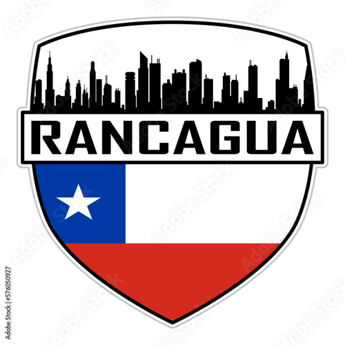 Rancagua Chile Flag Skyline Silhouette Rancagua Chile Lover Travel Souvenir Sticker Vector Illustration SVG EPS AI