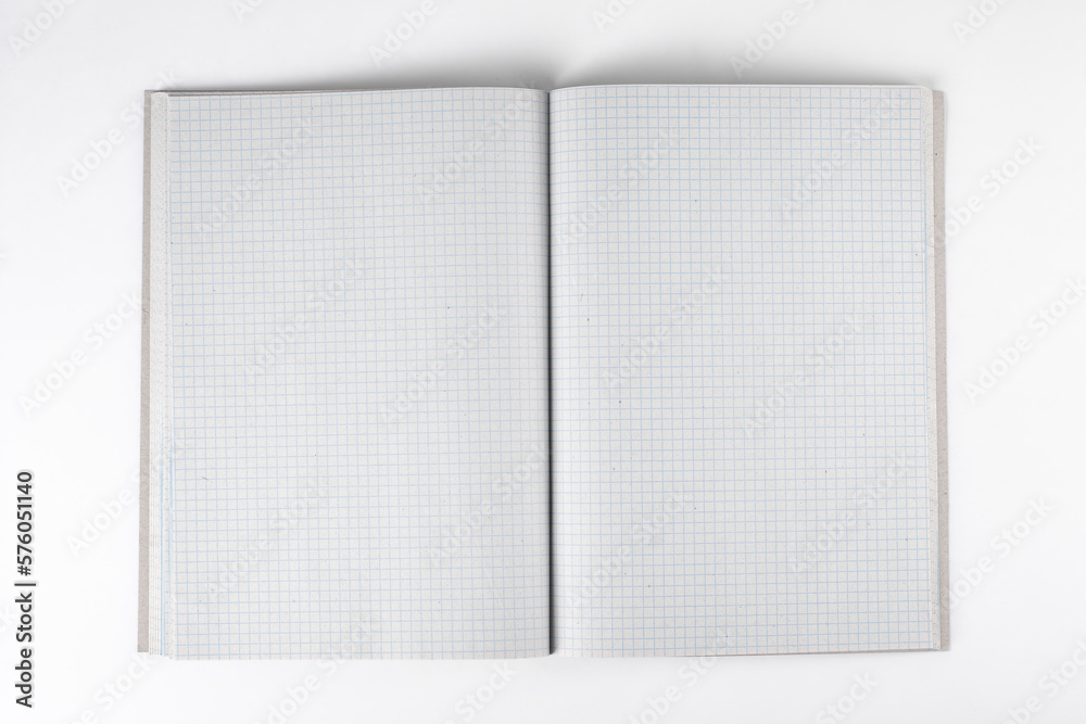 Open notebook on a white background. Top view. Open notebook on a white background. Top view.
