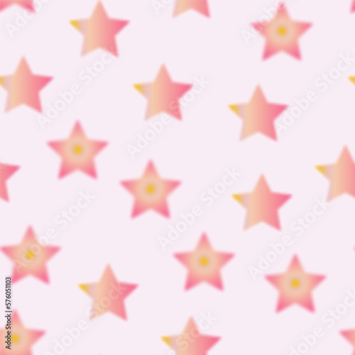 Trendy seamless pattern with y2k blurred gradient star on pink background. Groovy color background.