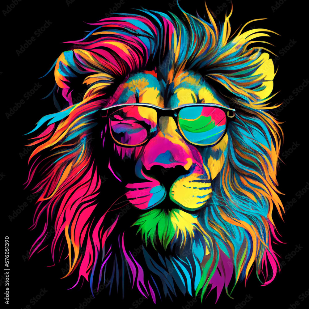 lion in sunglasses, Pop Art, ai generation