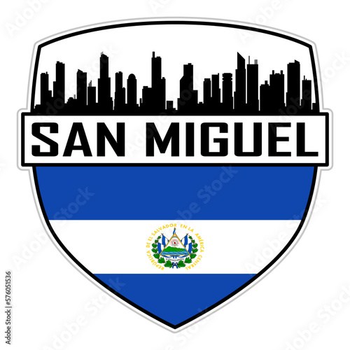 San Miguel El Salvador Flag Skyline Silhouette San Miguel El Salvador Lover Travel Souvenir Sticker Vector Illustration SVG EPS AI