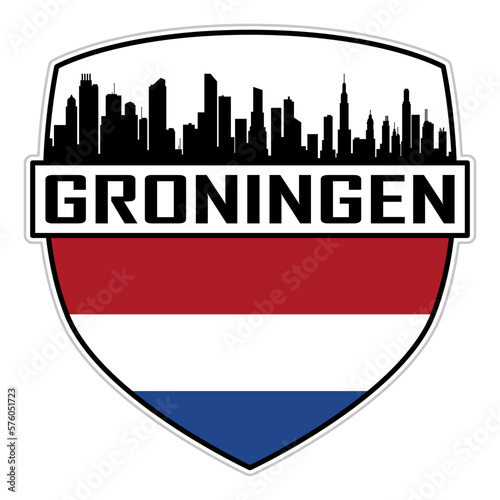 Groningen Netherlands Flag Skyline Silhouette Groningen Netherlands Lover Travel Souvenir Sticker Vector Illustration SVG EPS AI