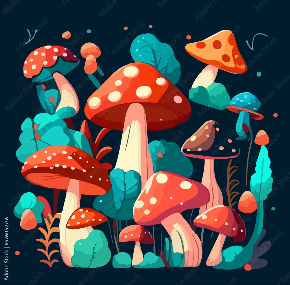 Vector illustration of poisonous cartoon mushrooms Vector illustration of poisonous cartoon mushrooms