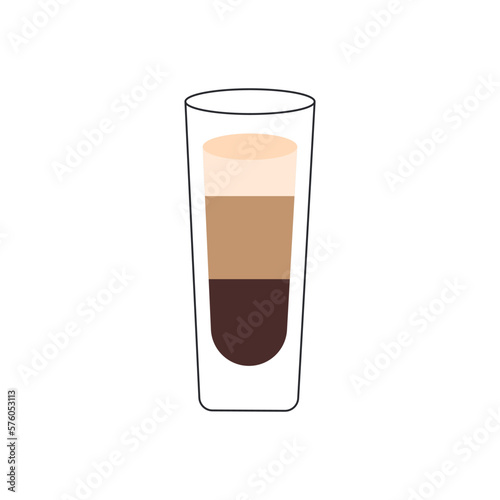 Alcoholic cocktail shot b-52. Cocktail glass minimal vector illustration of a thin line.