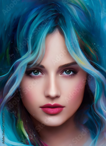 Portrait of a beautiful woman. Illustration of a beautiful girl. Beautiful woman painting. Generative AI © Eduardo