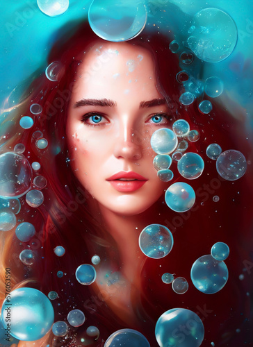 Beautiful woman with bubbles underwater