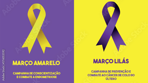 MARÇO AMARELO, MARÇO LILÁS, CAMPANHA MARÇO AMARELO, CAMPANHA MARÇO LILÁS, ENDOMETRIOSE , CANCER COLO ÚTERO, FITA ROXA, FITA LILÁS, FITA AMARELA, FITA AMARELO E LILÁS