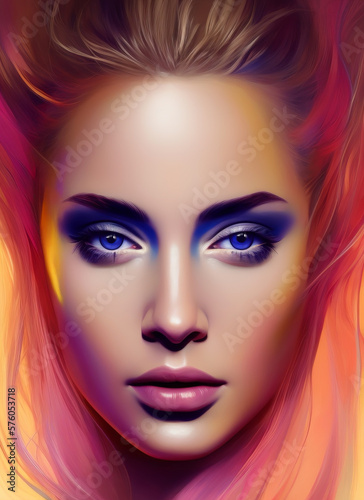 Painting of the face of a beautiful woman  Portrait of a beautiful woman. Generative AI