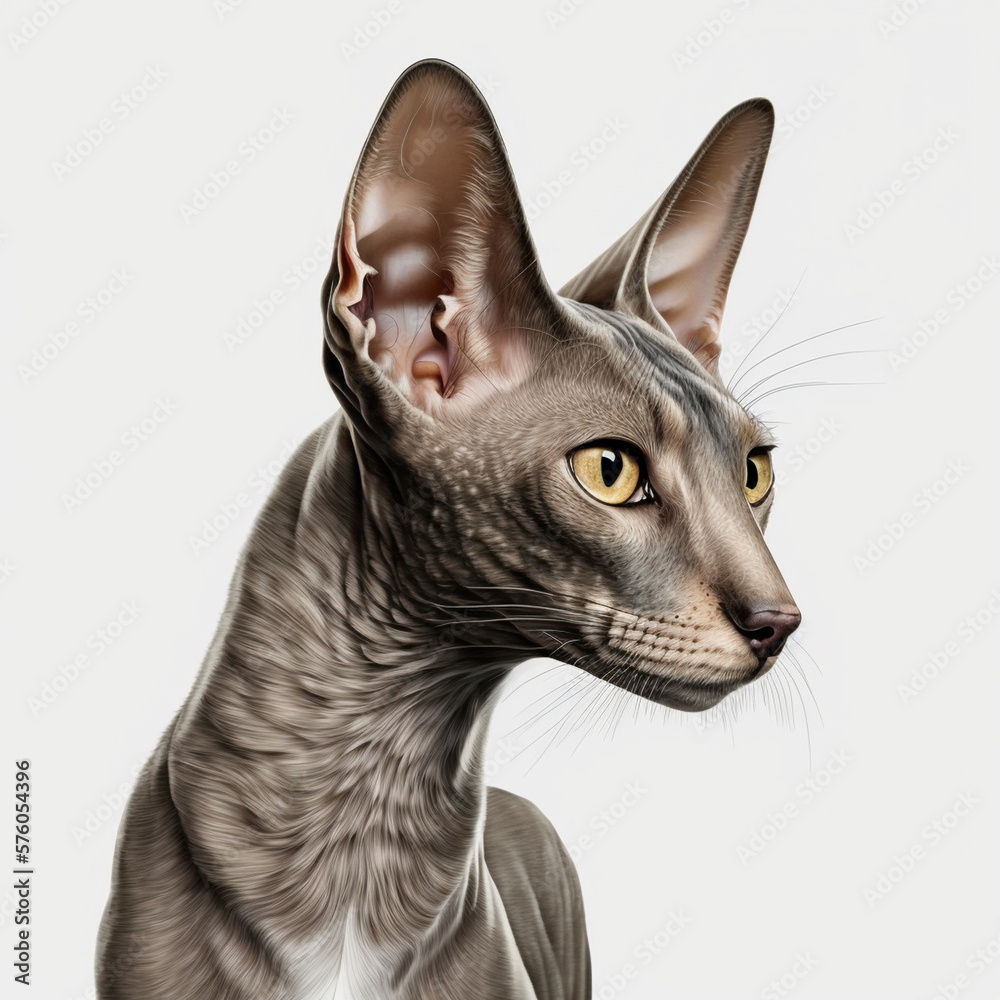 Realistic head Oriental Shorthair Cat on a white background, generative AI