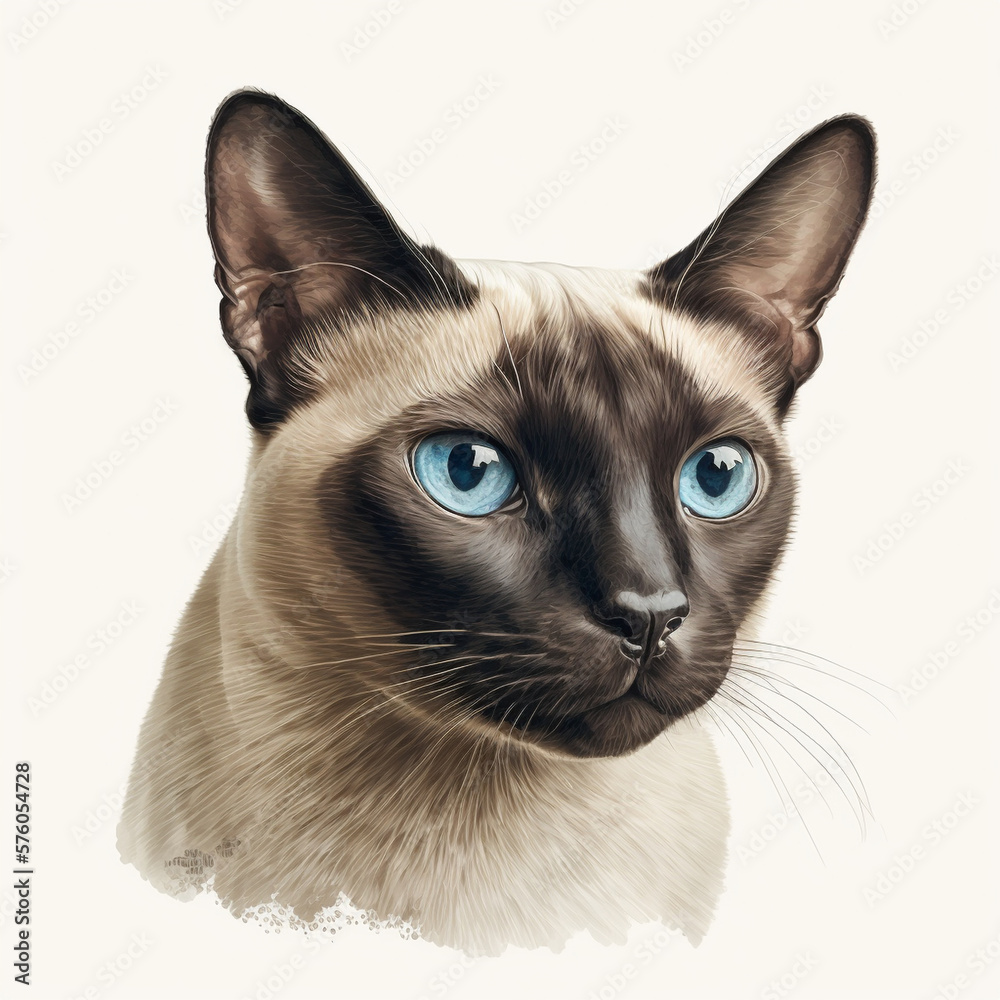 Realistic head Siamese Cat on a white background, generative AI