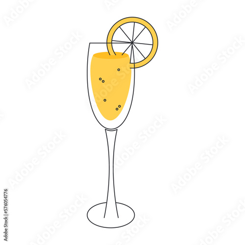 Mimosa Cocktail. Mimosa cocktail in a glass with a slice of orange. Vector flat illustration on a white background