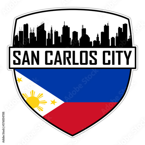 San Carlos City Philippines Flag Skyline Silhouette San Carlos City Philippines Lover Travel Souvenir Sticker Vector Illustration SVG EPS AI