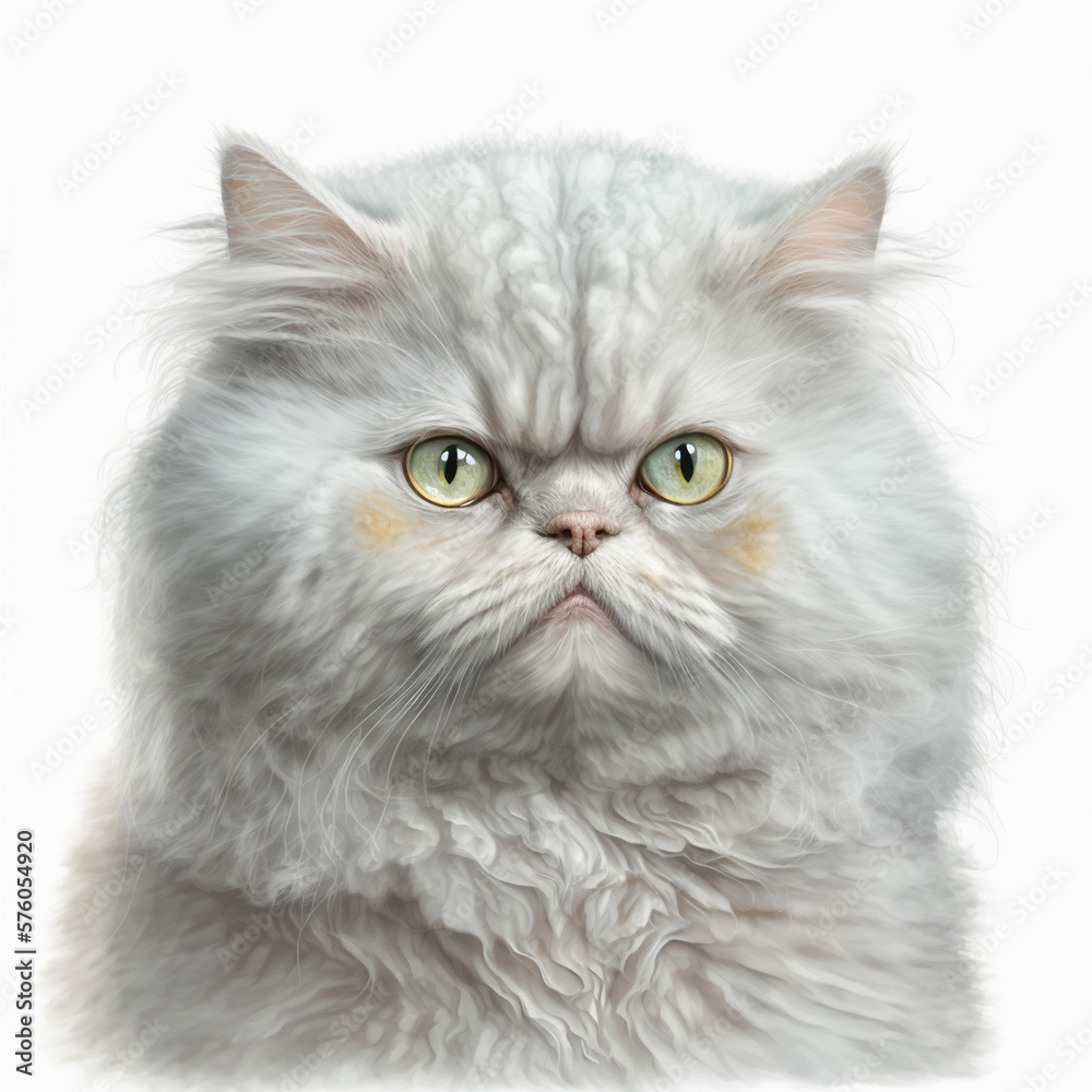 Realistic head Selkirk Rex Cat on a white background, generative AI