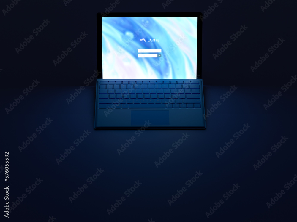 Laptop in the dark front view Laptop in the dark front view