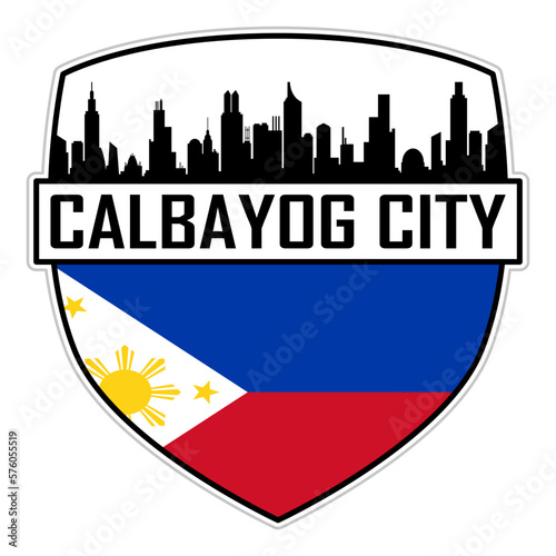 Calbayog City Philippines Flag Skyline Silhouette Calbayog City Philippines Lover Travel Souvenir Sticker Vector Illustration SVG EPS AI