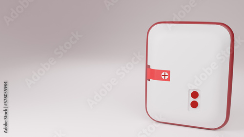 3d render medical instruments box white and red color combination illustration with empty space on the white background