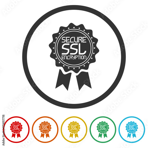 SSL Protection Secure icons in color circle buttons