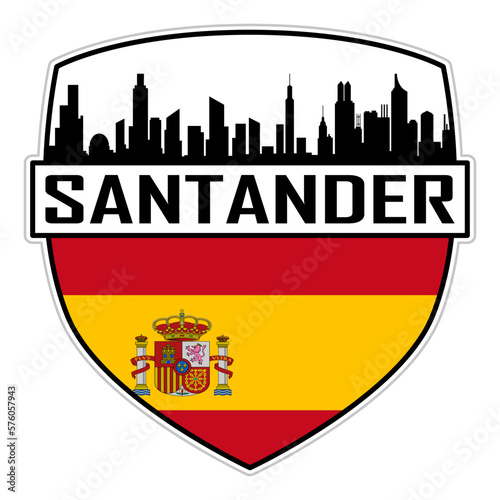 Santander Spain Flag Skyline Silhouette Santander Spain Lover Travel Souvenir Sticker Vector Illustration SVG EPS AI