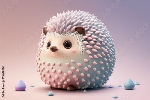 Cute Cartoon Hedgehog. Character with empty space for text. Empty flat background. Generative ai