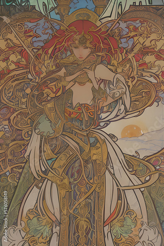 abstract art nouveau decoration illustration for cards or banner designs, generative ai
