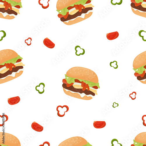 Seamless pattern with fast food hamburger