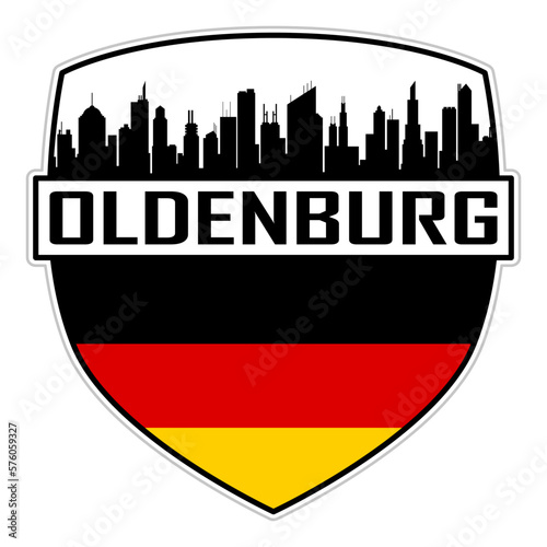 Oldenburg Germany Flag Skyline Silhouette Oldenburg Germany Lover Travel Souvenir Sticker Vector Illustration SVG EPS AI