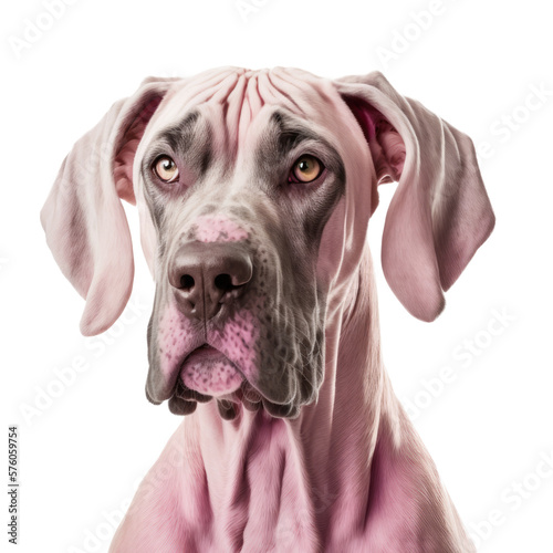 Pink Great Dane head isolated on white background. Generative AI