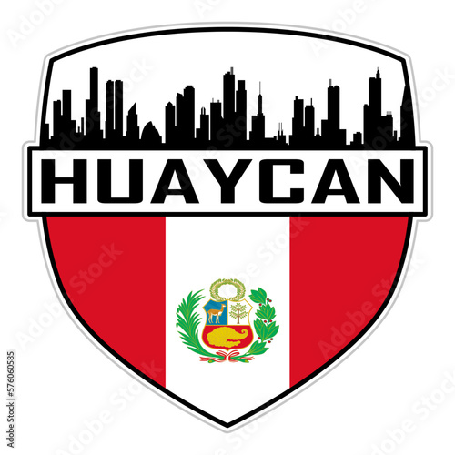 Huaycan Peru Flag Skyline Silhouette Huaycan Peru Lover Travel Souvenir Sticker Vector Illustration SVG EPS AI