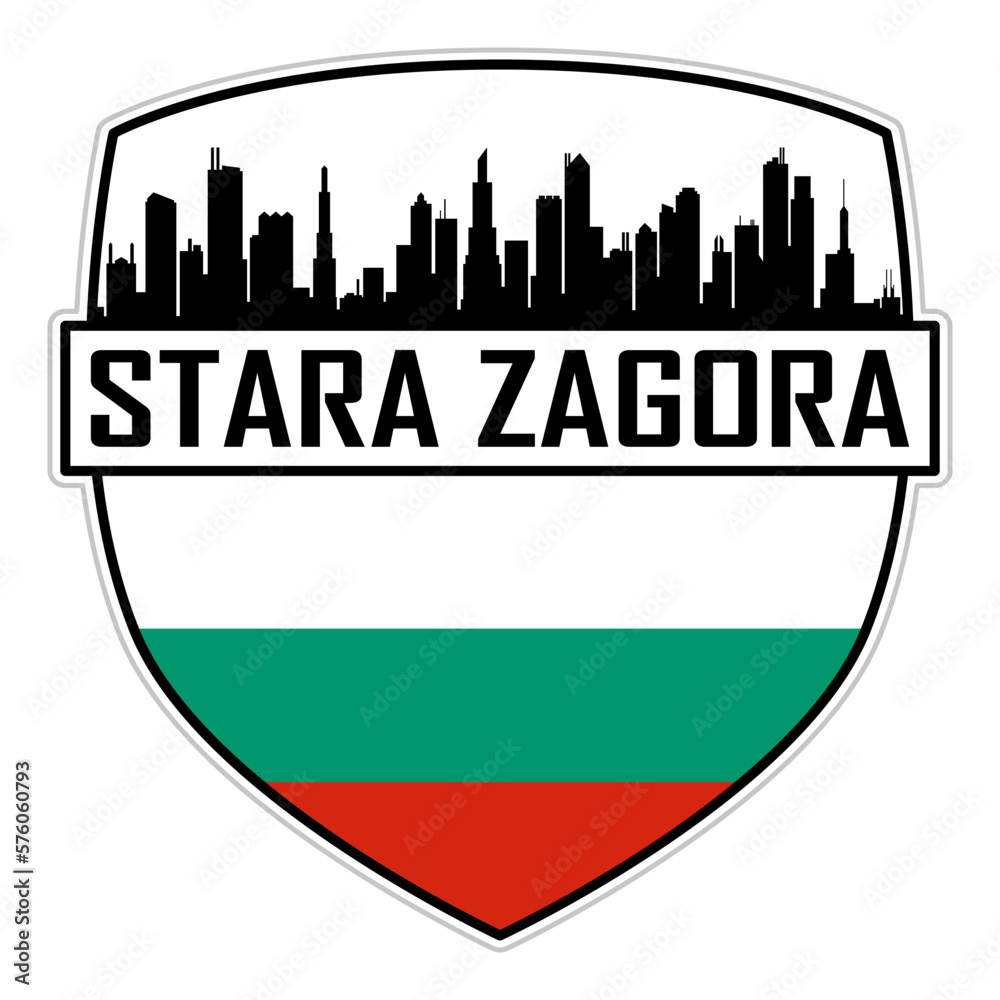 Stara Zagora Bulgaria Flag Skyline Silhouette Stara Zagora Bulgaria Lover Travel Souvenir Sticker Vector Illustration SVG EPS AI