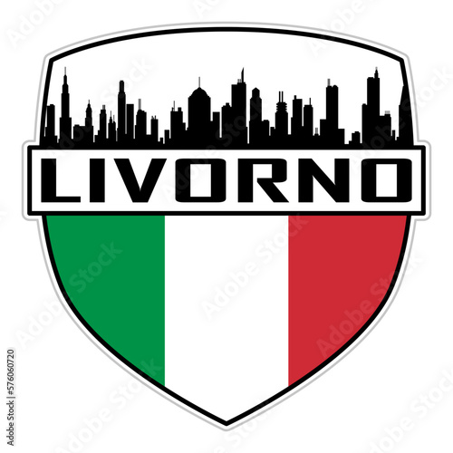 Livorno Italy Flag Skyline Silhouette Livorno Italy Lover Travel Souvenir Sticker Vector Illustration SVG EPS AI