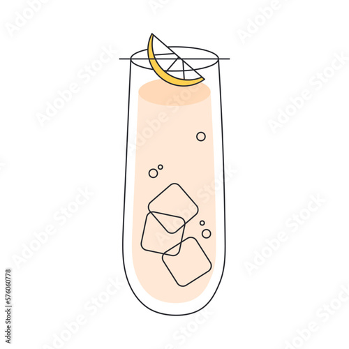 Tom Collins cocktail illustration. Tom Collins Cocktail in a glass. Minimal style vector illustration of a thin line