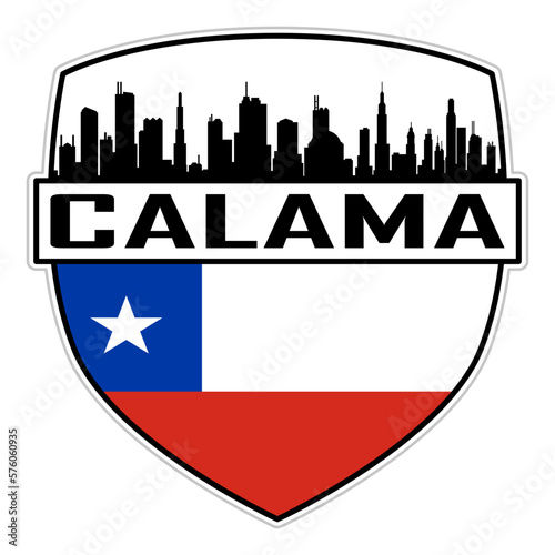 Calama Chile Flag Skyline Silhouette Calama Chile Lover Travel Souvenir Sticker Vector Illustration SVG EPS AI